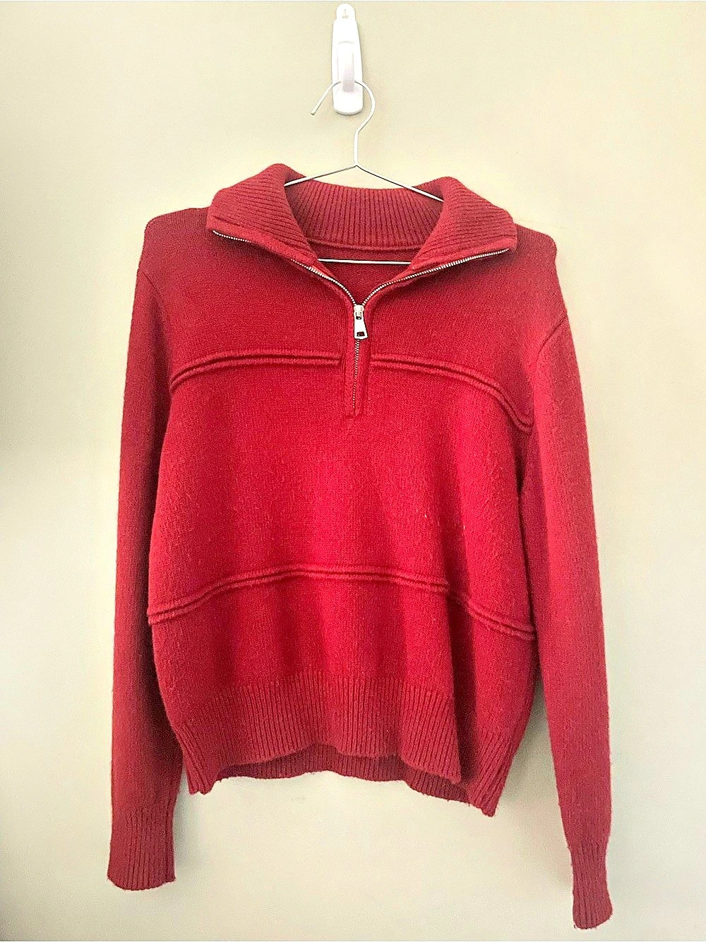 Quarter-Zip Turtleneck Sweater — Vivid Red — Small — Like New